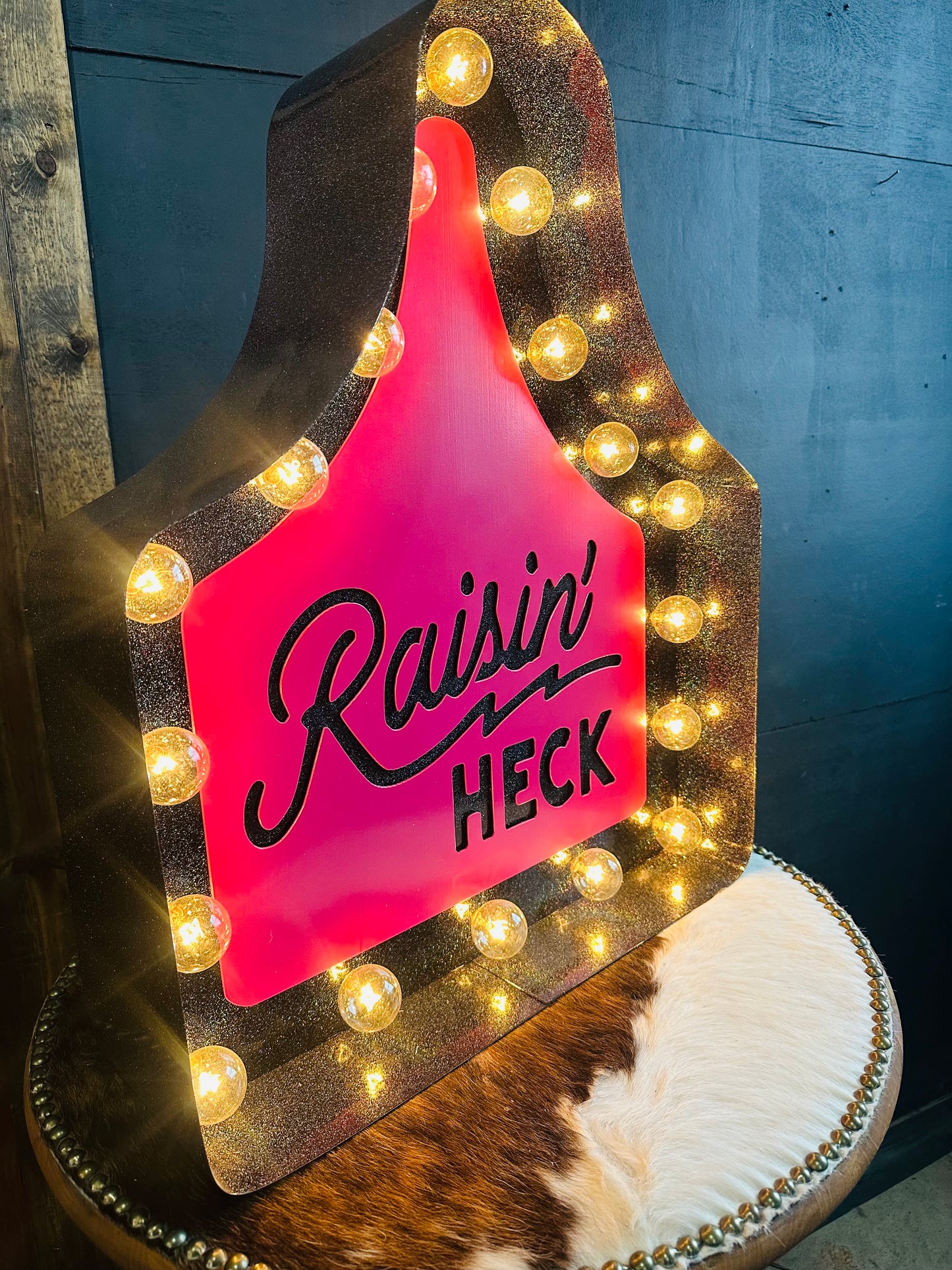 Glitter Black Cattle Tag Raisin' Heck