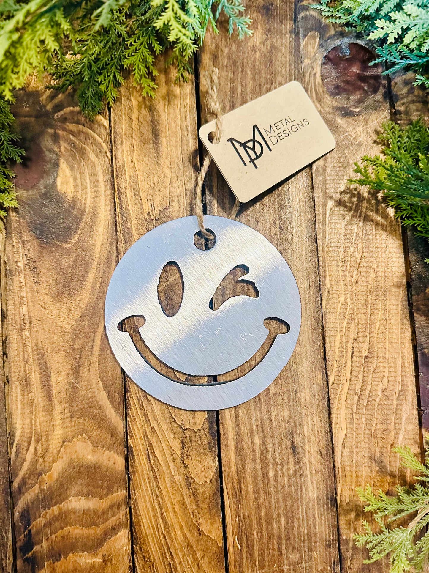 Winky Face Metal Ornament