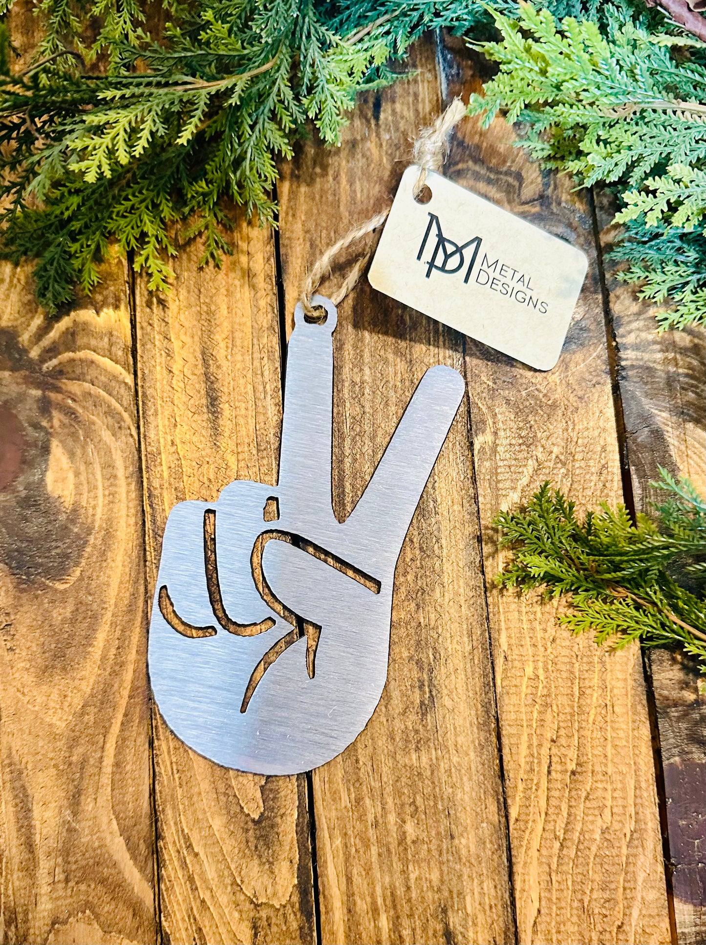 Peace Hand Metal Ornament