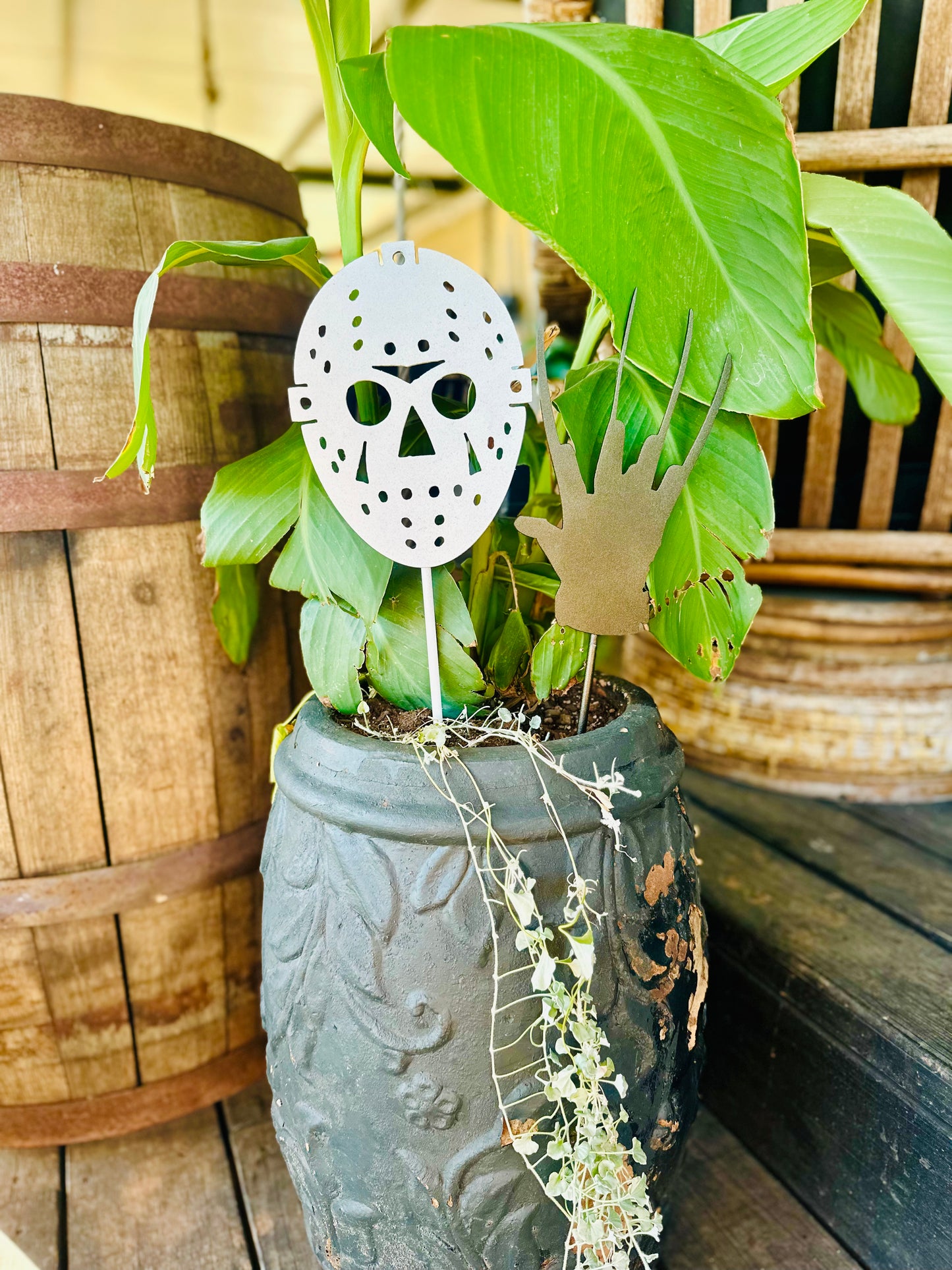 Jason Mask Halloween Plant Spike