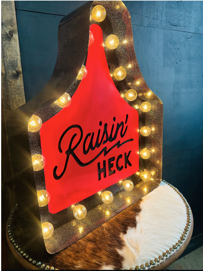 Glitter Black Cattle Tag Raisin' Heck