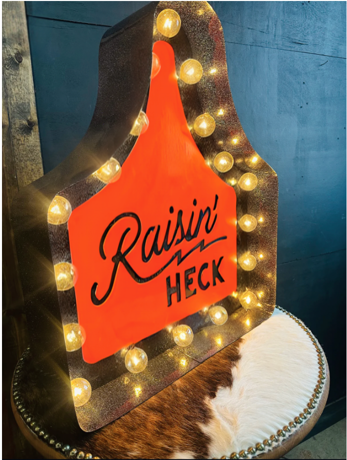 Glitter Black Cattle Tag Raisin' Heck