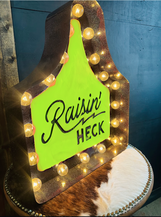 Glitter Black Cattle Tag Raisin' Heck