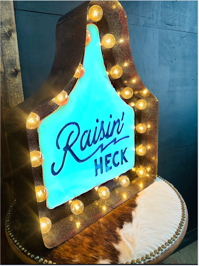 Glitter Black Cattle Tag Raisin' Heck