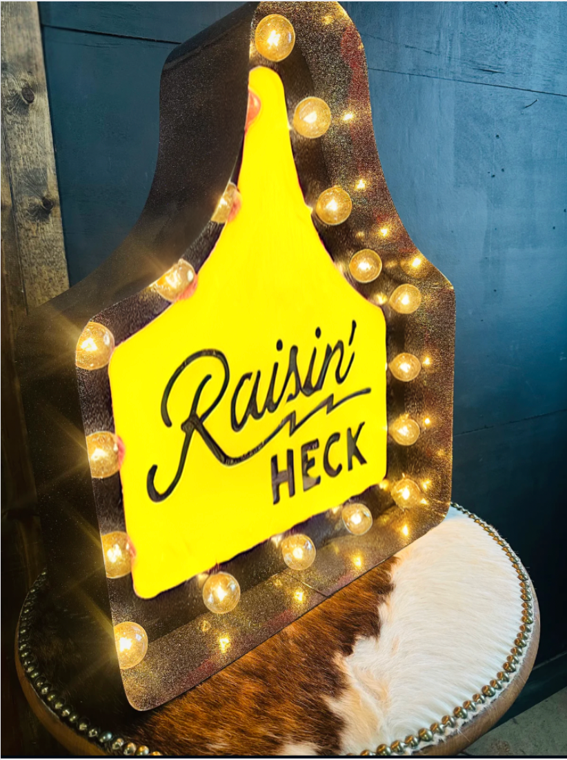 Glitter Black Cattle Tag Raisin' Heck