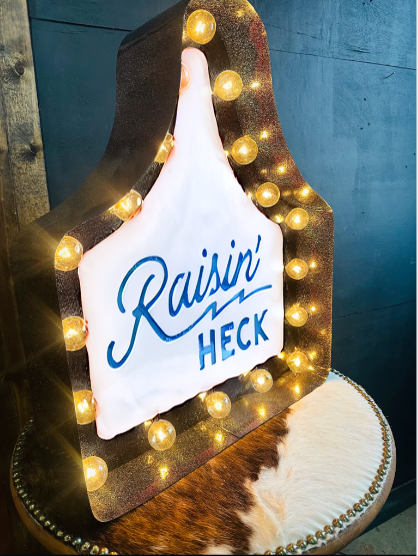 Glitter Black Cattle Tag Raisin' Heck