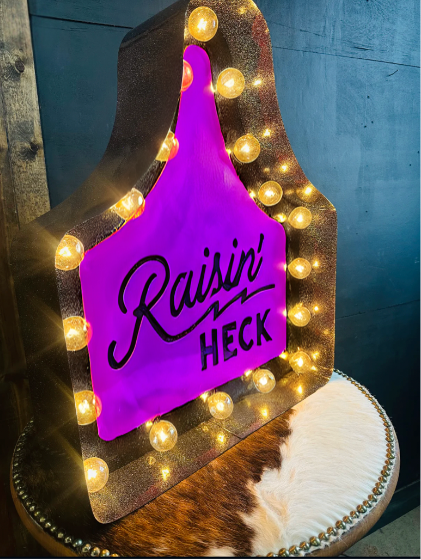 Glitter Black Cattle Tag Raisin' Heck